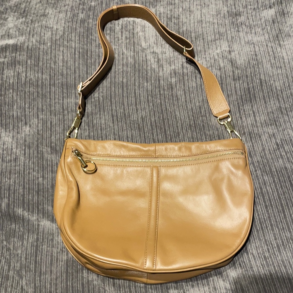 Elizabeth and James caramel leather crossbody mint